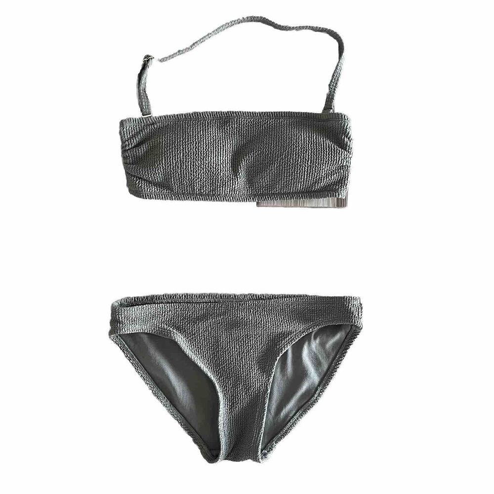 MICHAEL KORS Sage Green 2 Piece Bikini SET Bandeau Top Smocked Textured Suze XS